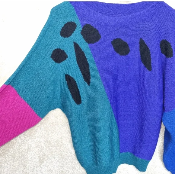 Vintage 1980s Jumper Ladies Size 12 St Michael Crew Neck Tight Knit Block Colour - Picture 4 of 9